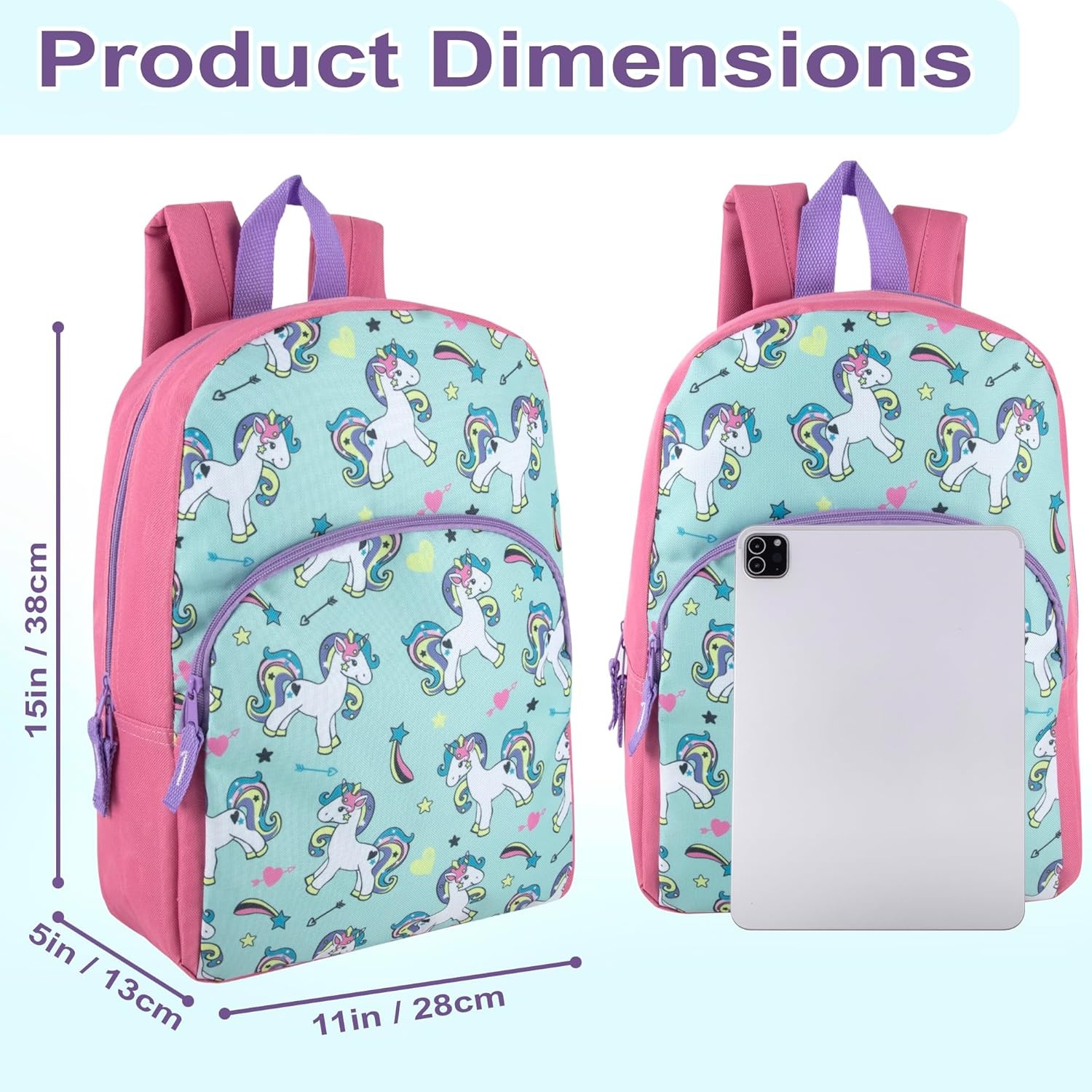 Trail maker 15 Inch Kids Backpacks for Boys & Girls | Preschool, Kindergarten, Elementary School Backpacks with Adjustable, Padded Straps (Prehistoric Pals)(Upbeat Unicorns)