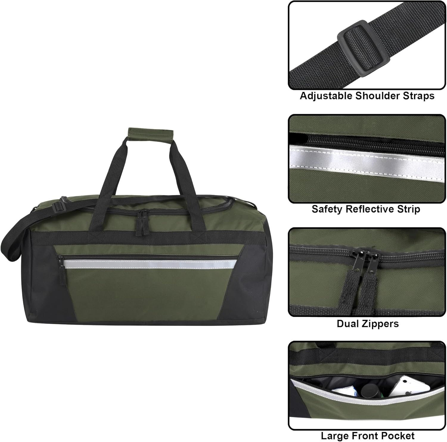 40 Liter, 22 Inch Reflective Duffle Bag with Shoulder Strap for Men, Women, Travel(Hunter Green)