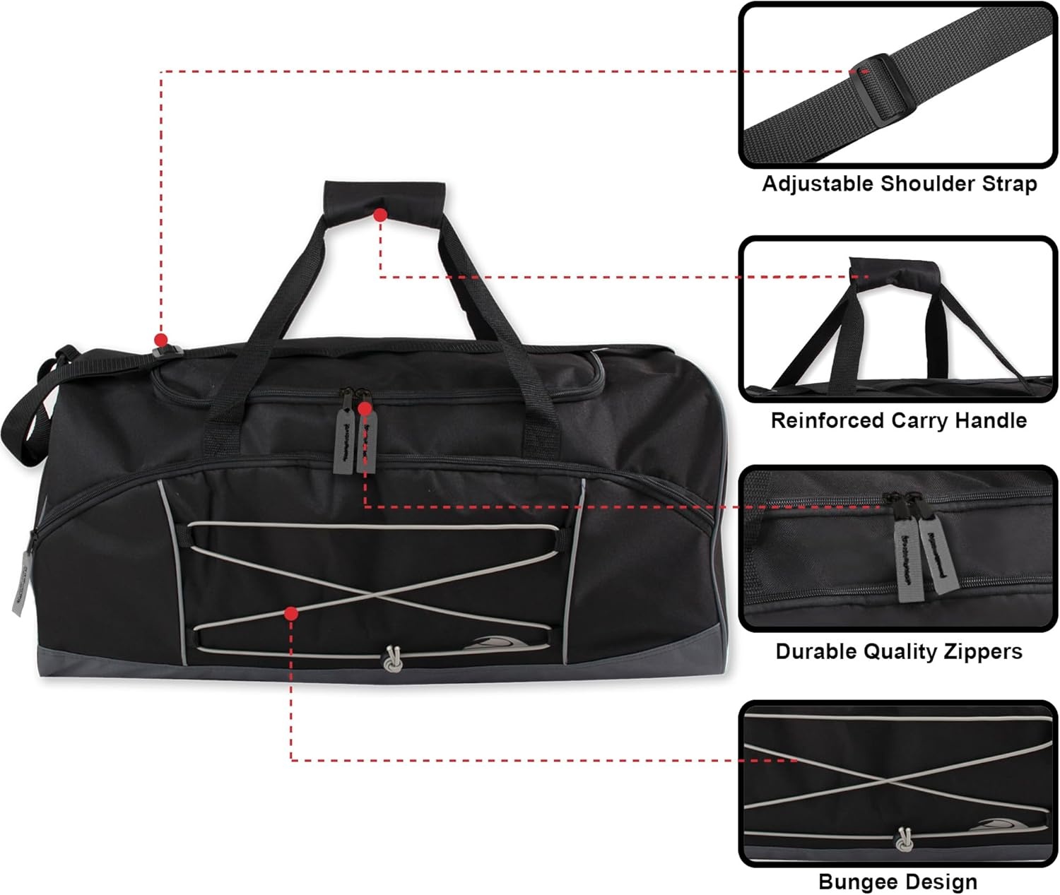 60 Liter, 26 Inch Duffle Bag – Heavy Duty Extra Large Sports Gym Equipment Travel Duffel Bag for Men and Women (Black)(Black)