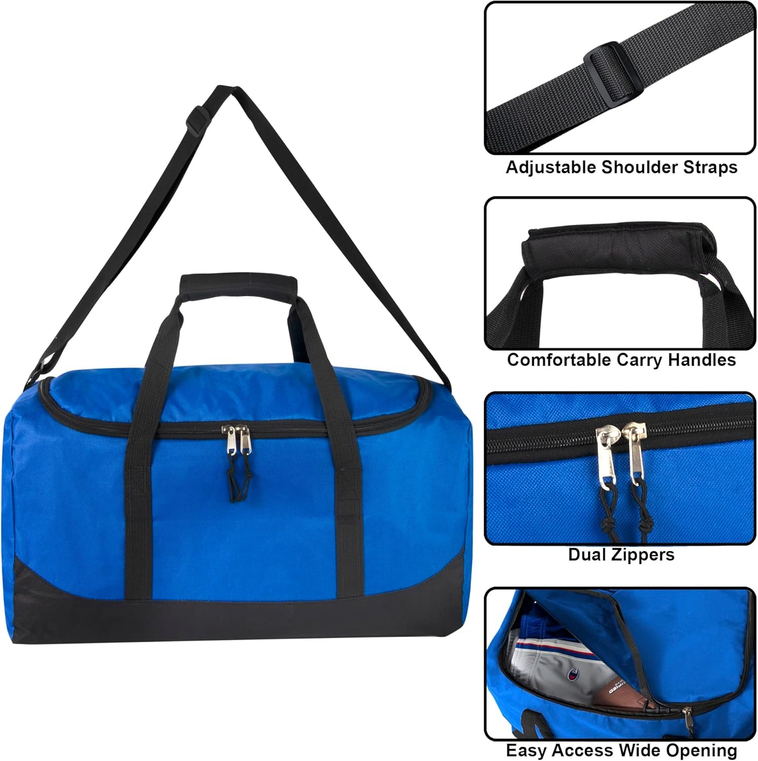 20 Inch, 40 Liter Duffel Bag for Men, Women Travel Weekender Overnight Carry-on Shoulder Duffel Tote Bag (Black)(Blue)