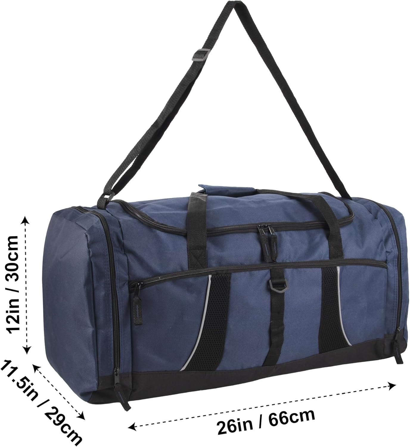 Extra Large 26 Inch 79 Liter Duffel Bag 48 Inch Long Shoulder Strap, Reflective Piping for Travel, Gym, Sports, Track, Field, Men, Women in Navy Blue(Navy Blue)