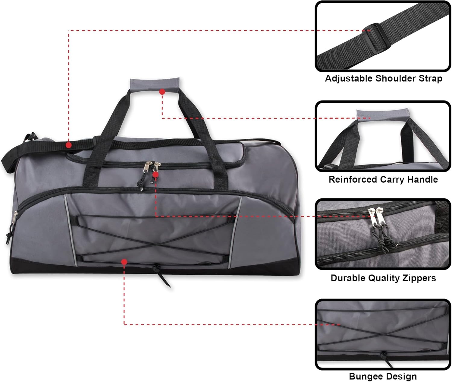 60 Liter, 26 Inch Duffle Bag – Heavy Duty Extra Large Sports Gym Equipment Travel Duffel Bag for Men and Women (Black)(Grey)
