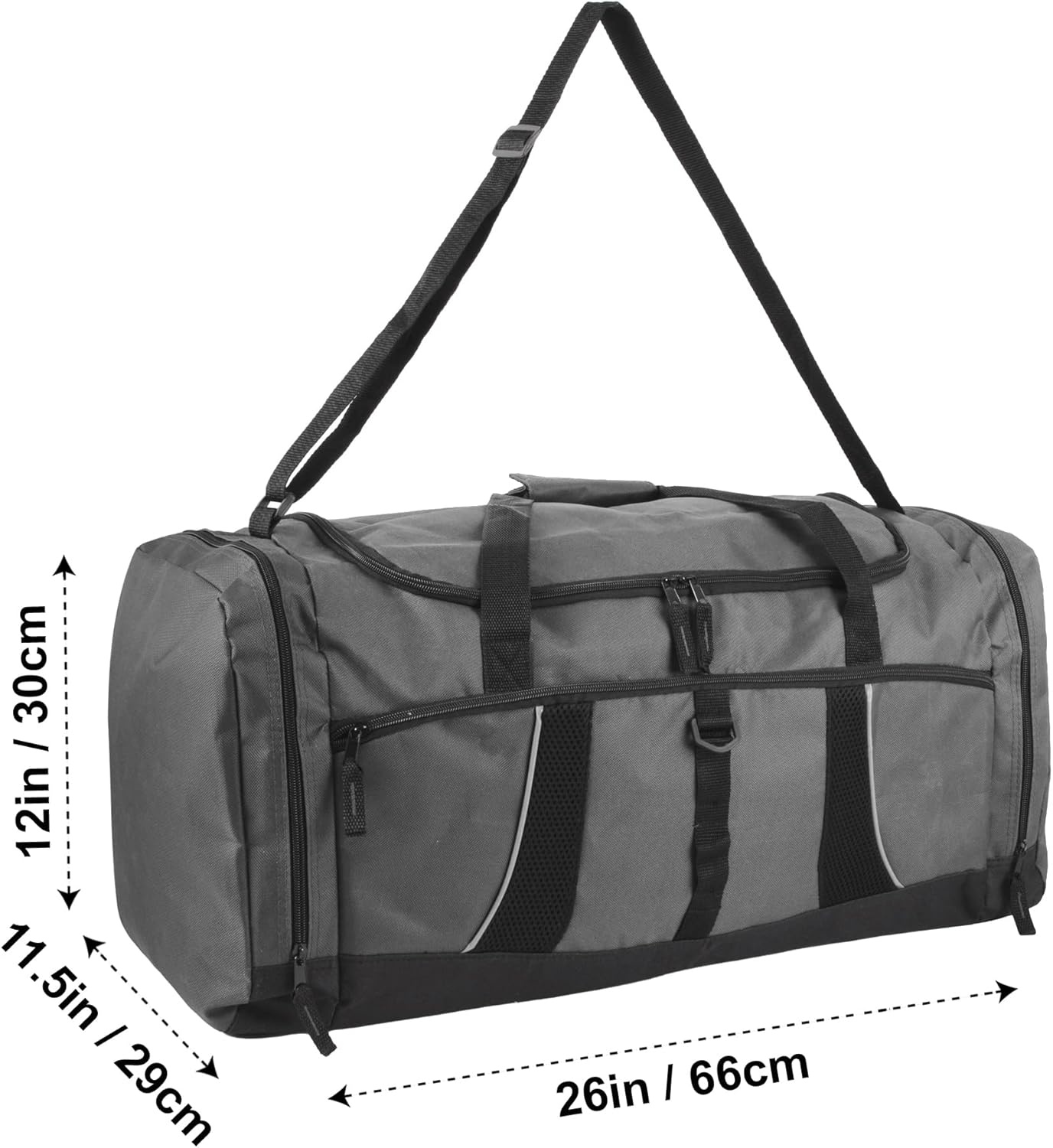 24 pack Extra Large 26 Inch 79 Liter Duffel Bags 48 Inch Shoulder Strap, Reflective Piping for Travel, Gym, Sports, Track, Field in Navy Blue(Gray)