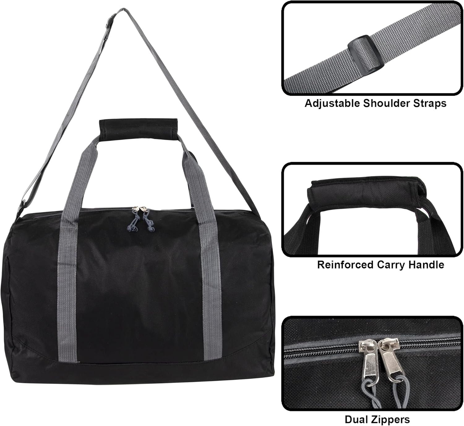 30 Liter, 17 Inch Canvas Duffle Bags for Men and Women – Travel Weekender Overnight Carry-On Shoulder Duffel Tote Bags (Grey)(Black)