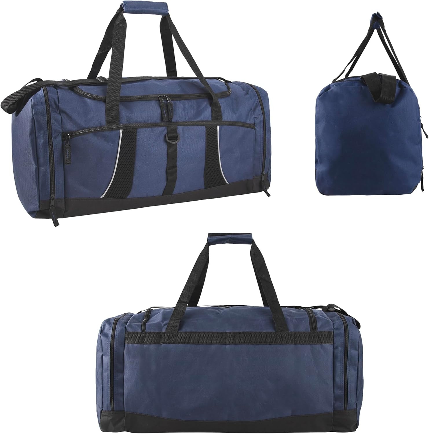 24 pack Extra Large 26 Inch 79 Liter Duffel Bags 48 Inch Shoulder Strap, Reflective Piping for Travel, Gym, Sports, Track, Field in Navy Blue(Navy Blue)