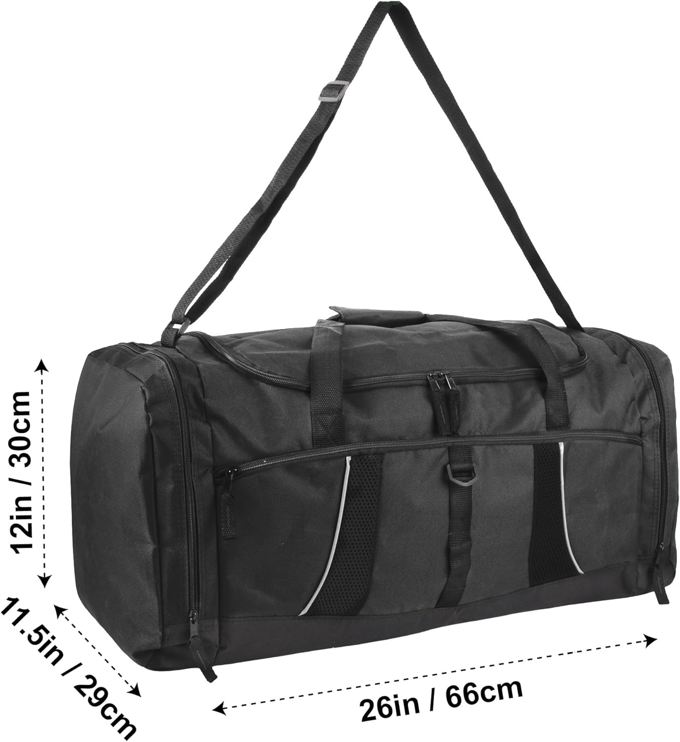 Extra Large 26 Inch 79 Liter Duffel Bag 48 Inch Long Shoulder Strap, Reflective Piping for Travel, Gym, Sports, Track, Field, Men, Women in Navy Blue(Black)