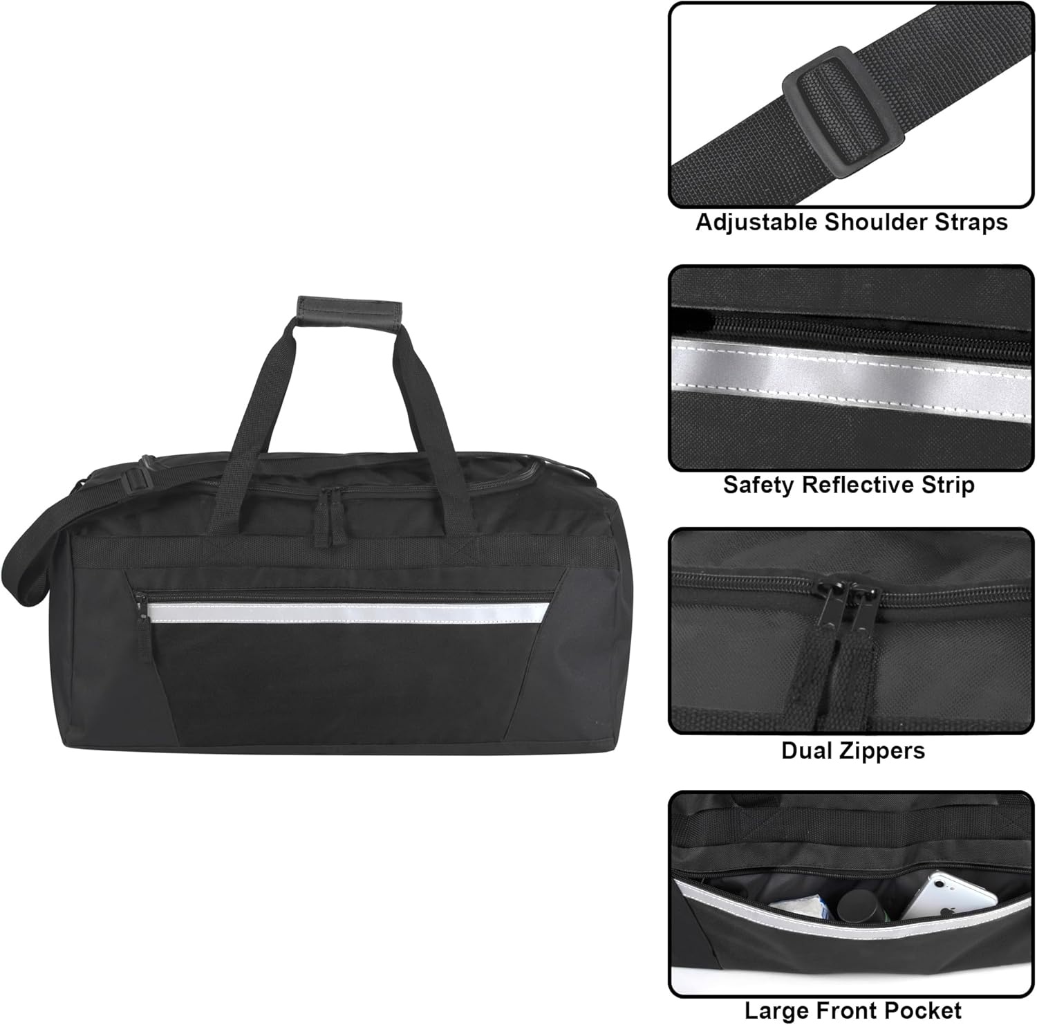 40 Liter, 22 Inch Reflective Duffle Bag with Shoulder Strap for Men, Women, Travel(Black)