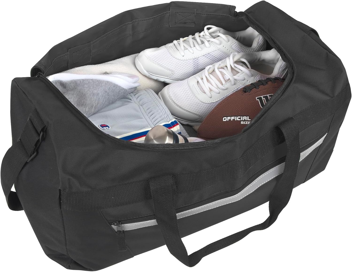 40 Liter, 22 Inch Reflective Duffle Bag with Shoulder Strap for Men, Women, Travel(Black)
