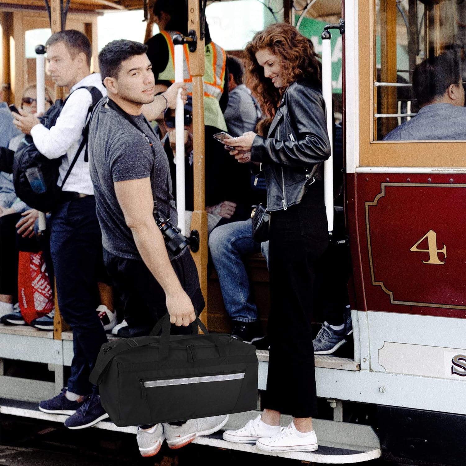 40 Liter, 22 Inch Reflective Duffle Bag with Shoulder Strap for Men, Women, Travel(Black)