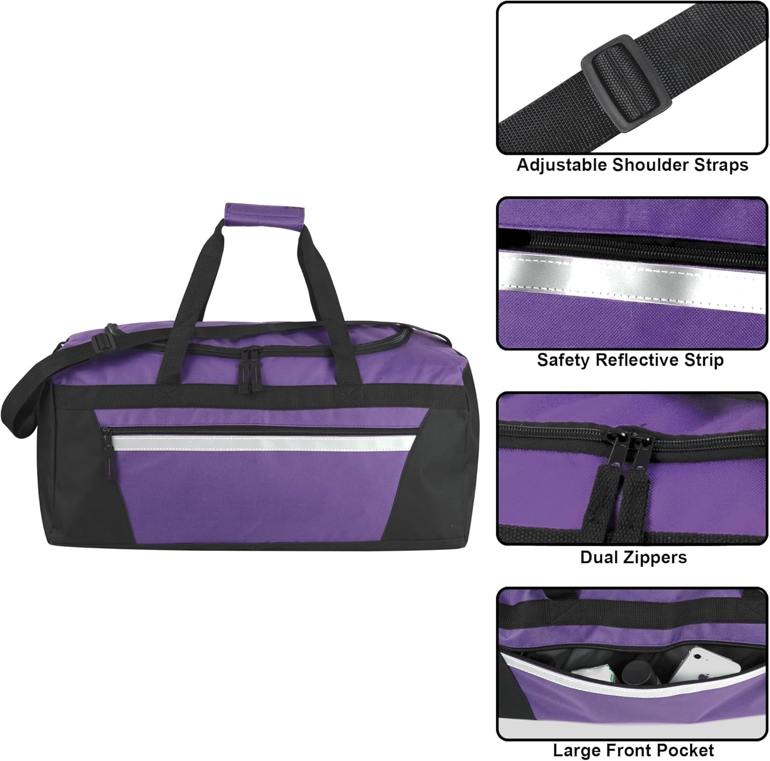 40 Liter, 22 Inch Reflective Duffle Bag with Shoulder Strap for Men, Women, Travel(Purple)