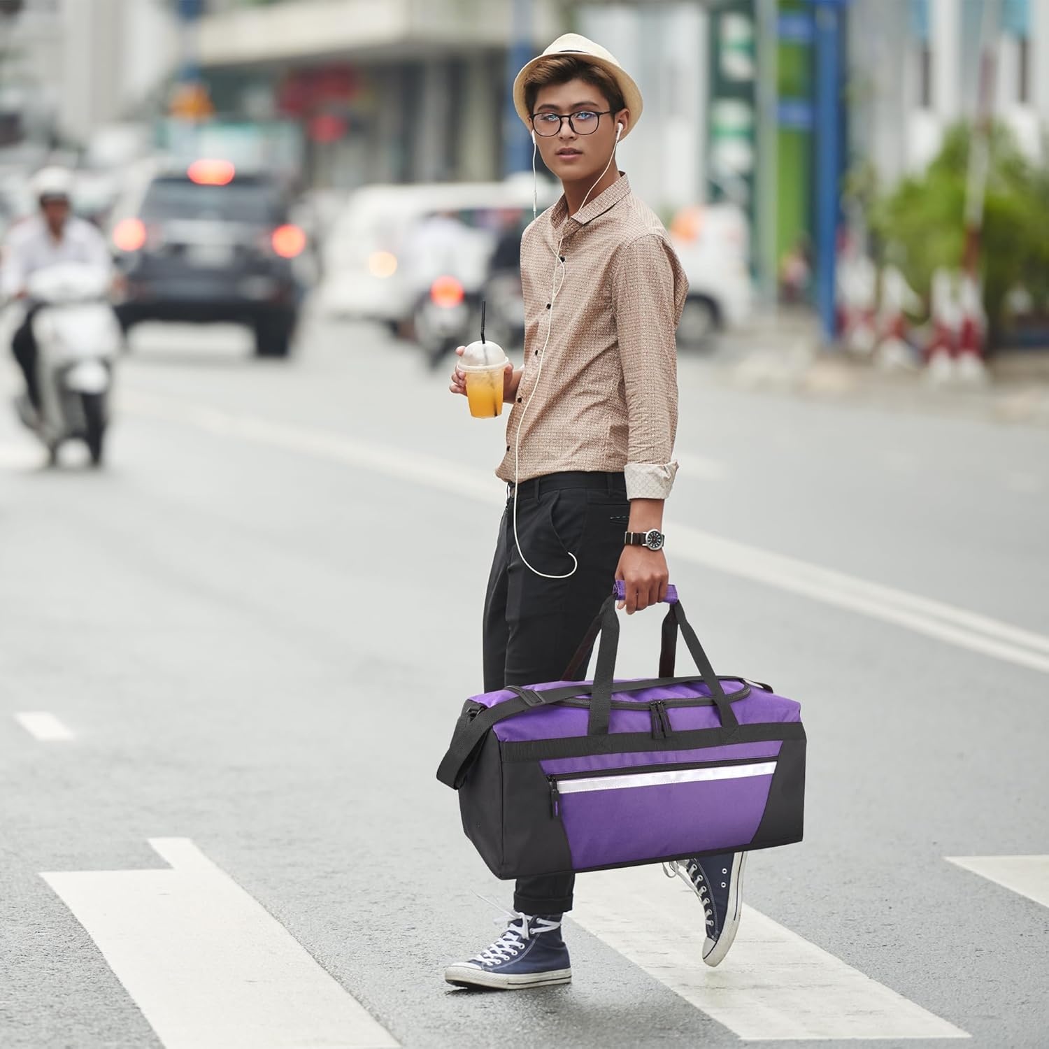 40 Liter, 22 Inch Reflective Duffle Bag with Shoulder Strap for Men, Women, Travel(Purple)