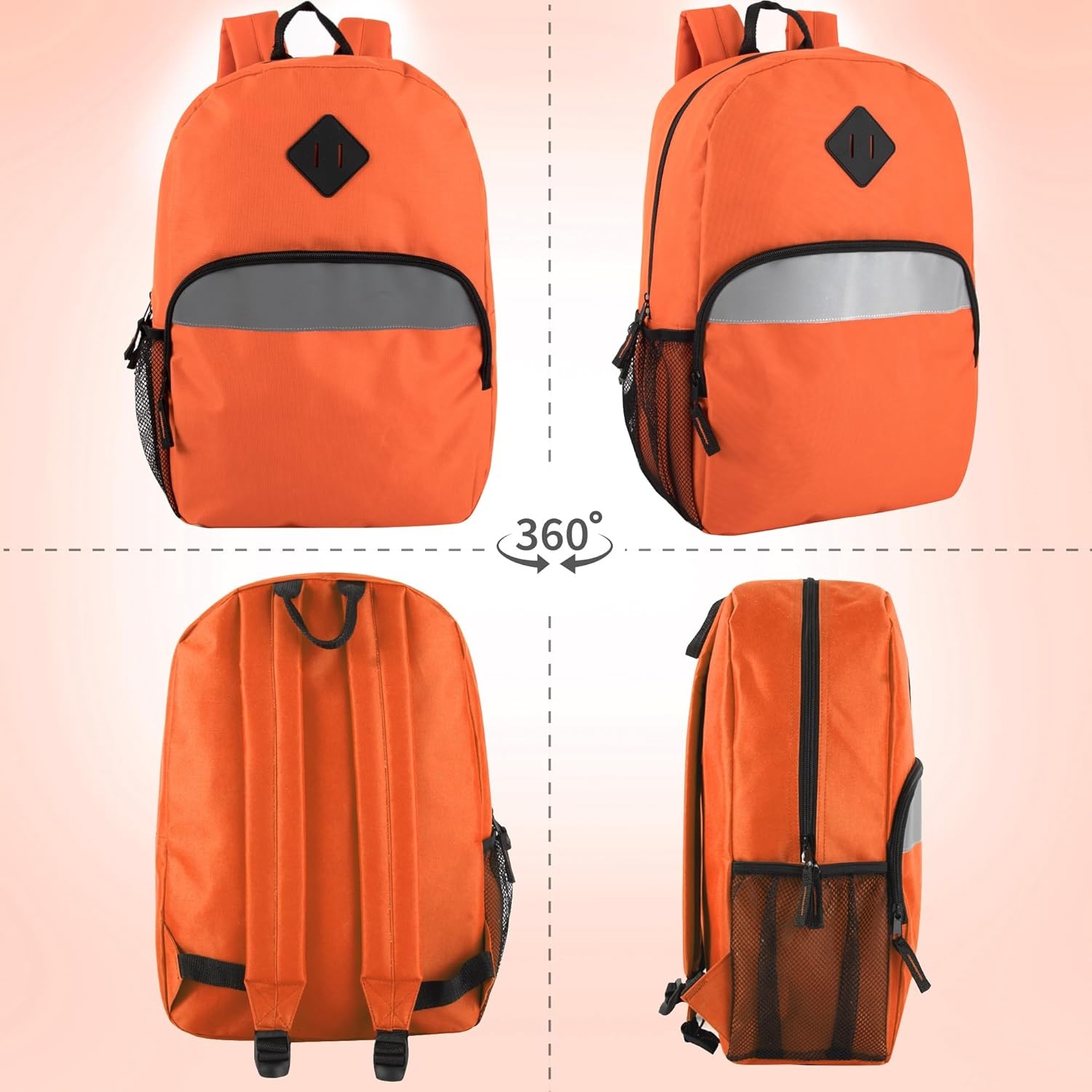 Trail maker Bulk Kids Reflective Backpack Wholesale 24 Pack Backpacks with Side Pockets, Padded (10 Colors Pack)(10 Colors Pack)
