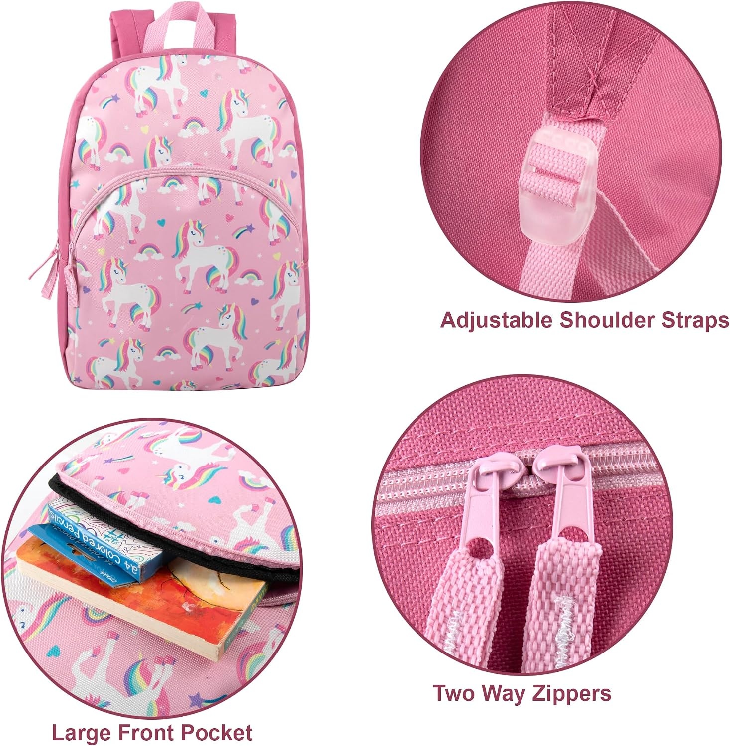 Trail maker Wholesale Kids Backpacks for Boys, Girls Bulk Backpacks 24 Pack with Fun Patterns, Adjustable Padded Straps(Female Fantastic Creature Prints)