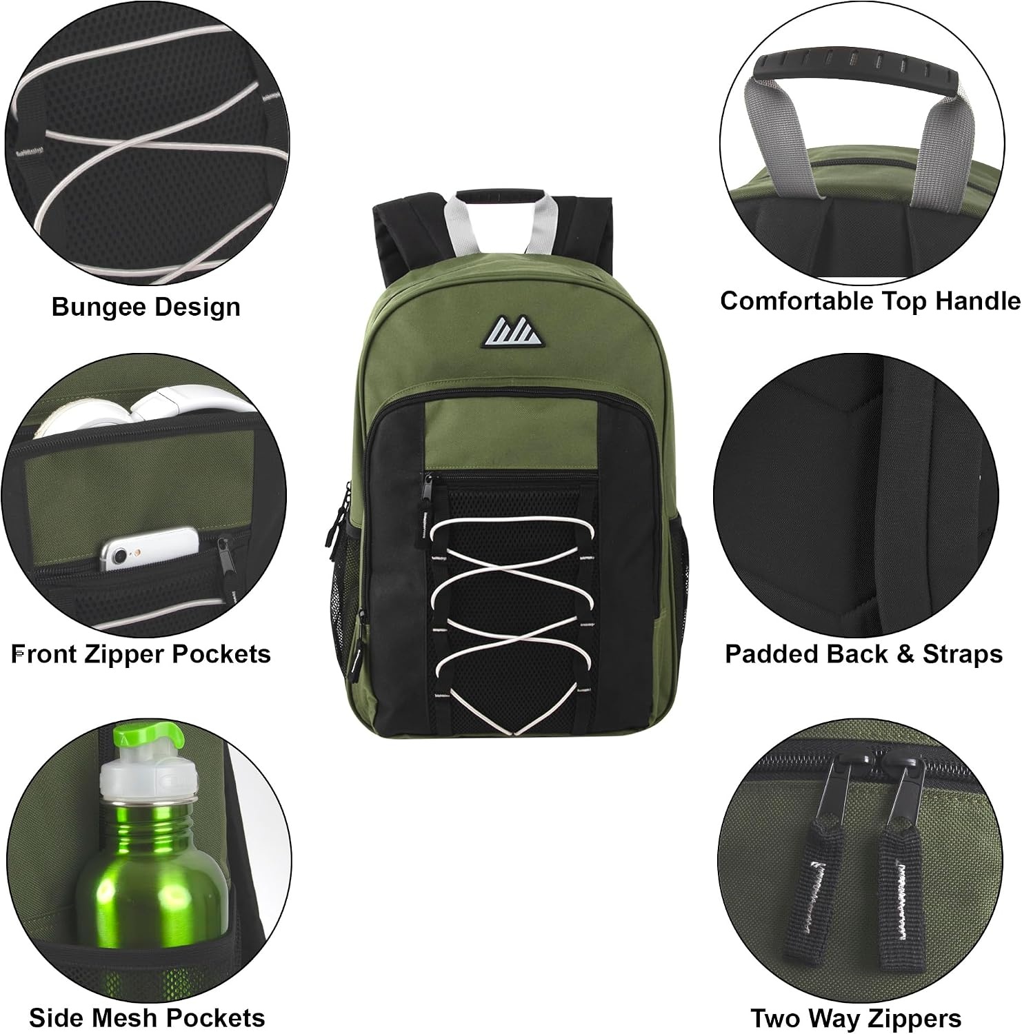 Trail maker (24 Pack) 18 Inch Heavy Duty Bulk Dual Compartment Bungee Backpacks for College, Homeless Women, Men (Light Colors Pack)(Dark Colors Pack)
