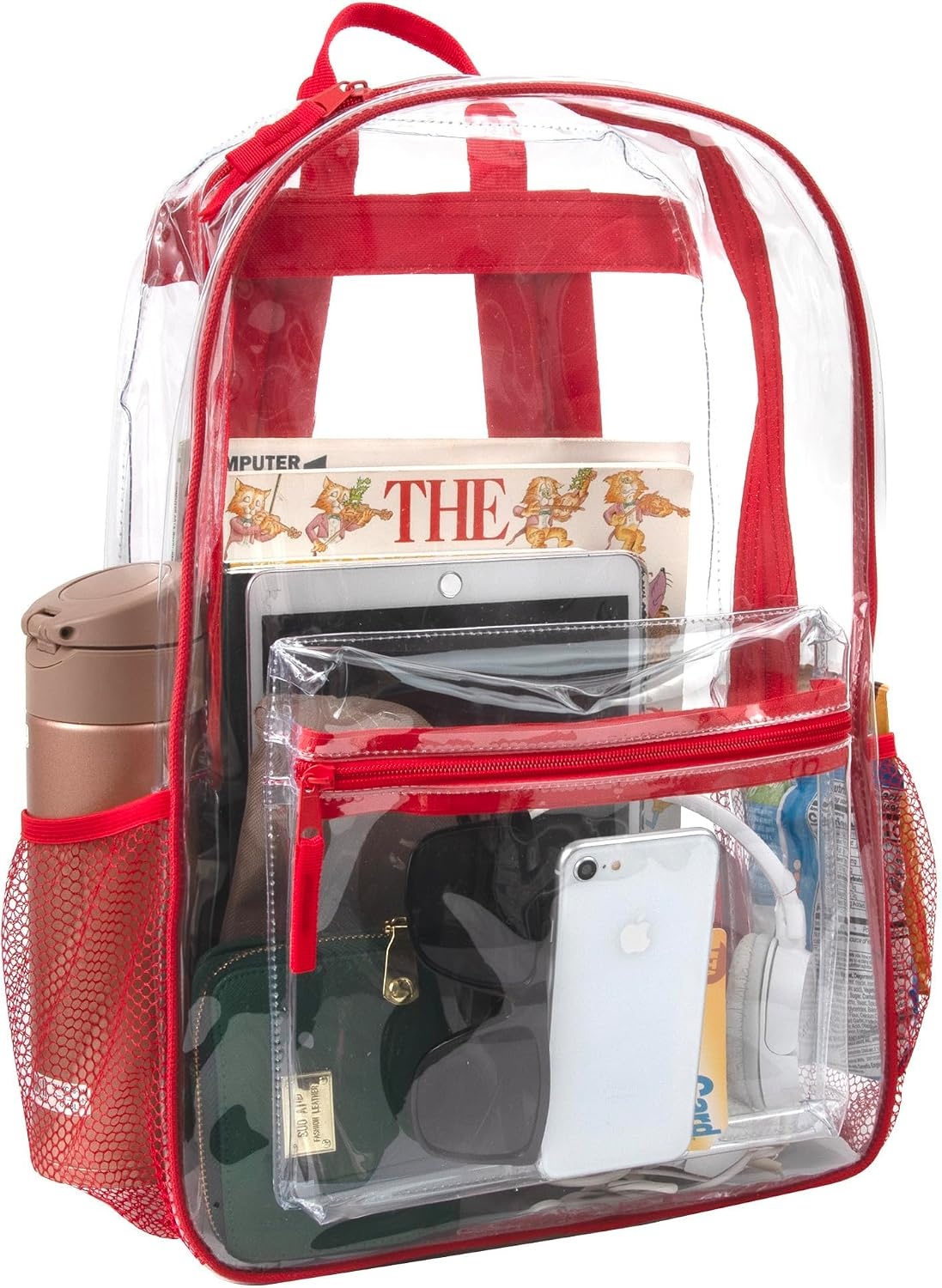Trail maker Bulk Clear Backpacks Wholesale for School 24 Pack Clear Backpacks for Boys, Girls, School, Stadium, Travel (Assorted Colors Pack)(Red Pack)
