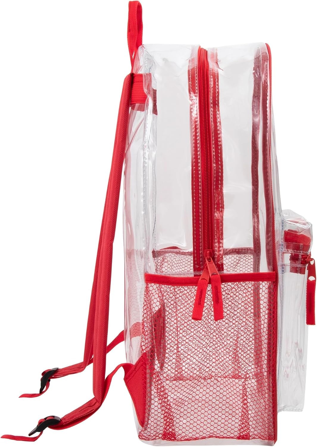 Trail maker Bulk Clear Backpacks Wholesale for School 24 Pack Clear Backpacks for Boys, Girls, School, Stadium, Travel (Assorted Colors Pack)(Red Pack)