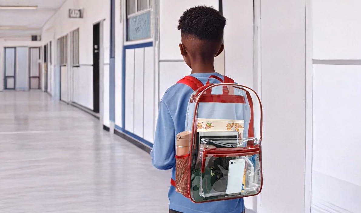 Trail maker Bulk Clear Backpacks Wholesale for School 24 Pack Clear Backpacks for Boys, Girls, School, Stadium, Travel (Assorted Colors Pack)(Red Pack)