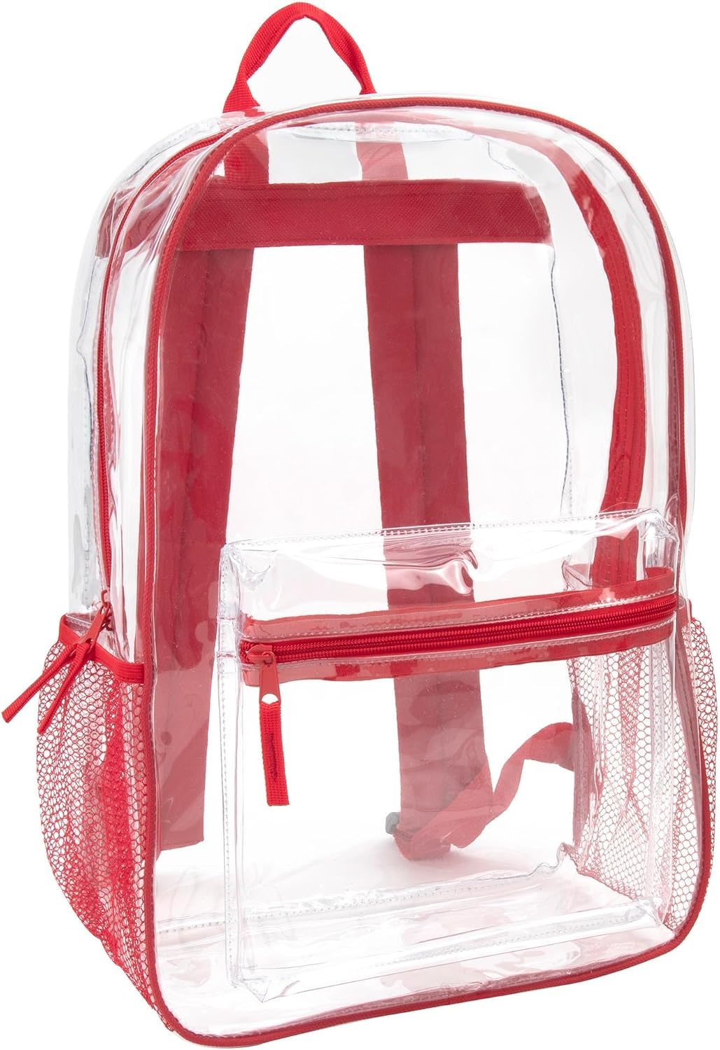 Trail maker Bulk Clear Backpacks Wholesale for School 24 Pack Clear Backpacks for Boys, Girls, School, Stadium, Travel (Assorted Colors Pack)(Red Pack)