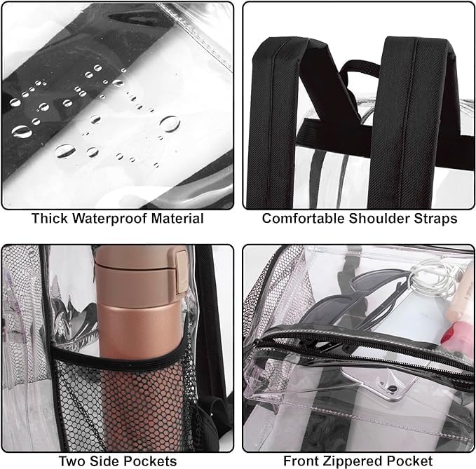 Trail maker Bulk Clear Backpacks Wholesale for School 24 Pack Clear Backpacks for Boys, Girls, School, Stadium, Travel (Assorted Colors Pack)(Black Pack)
