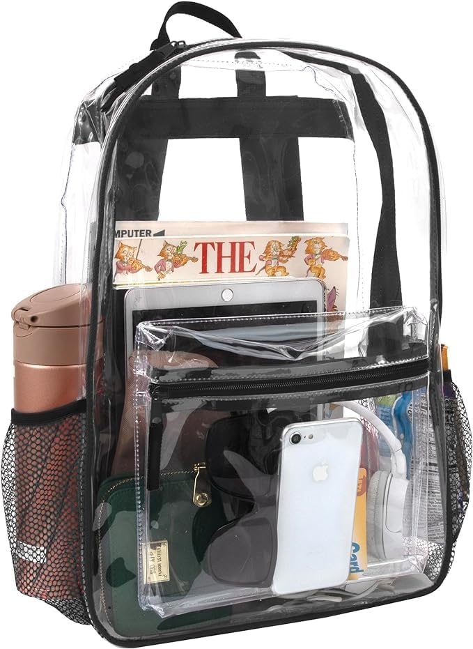 Trail maker Bulk Clear Backpacks Wholesale for School 24 Pack Clear Backpacks for Boys, Girls, School, Stadium, Travel (Assorted Colors Pack)(Black Pack)
