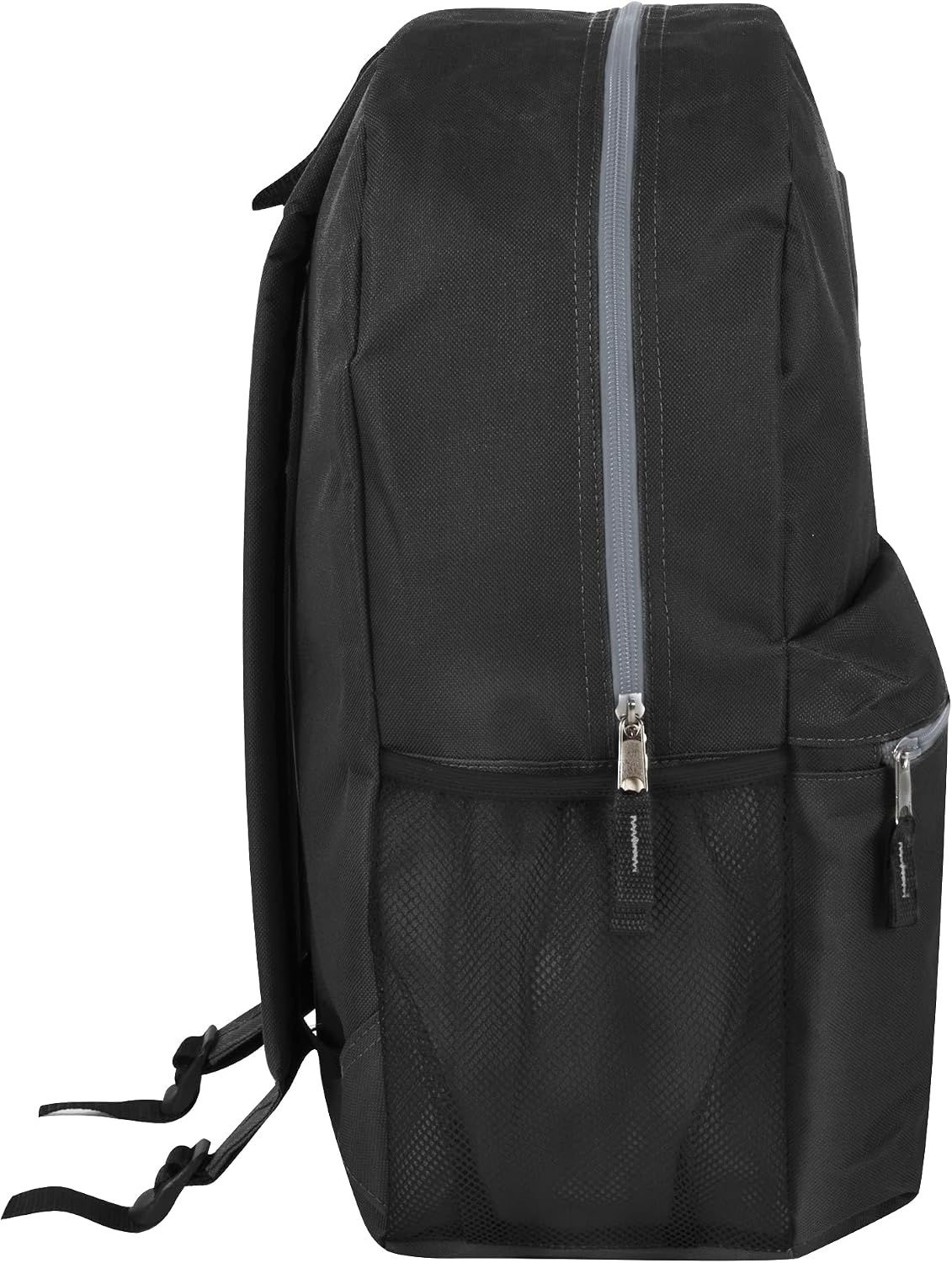 Trail maker 24 Pack 19 Inch Backpacks for Commute, Travel, Donation (Black) | Classic unisex design padded shoulder strap Side mesh water bottle pocket top carry handle Zipper Pocket gym travel bookbags((24 Pack) Black)