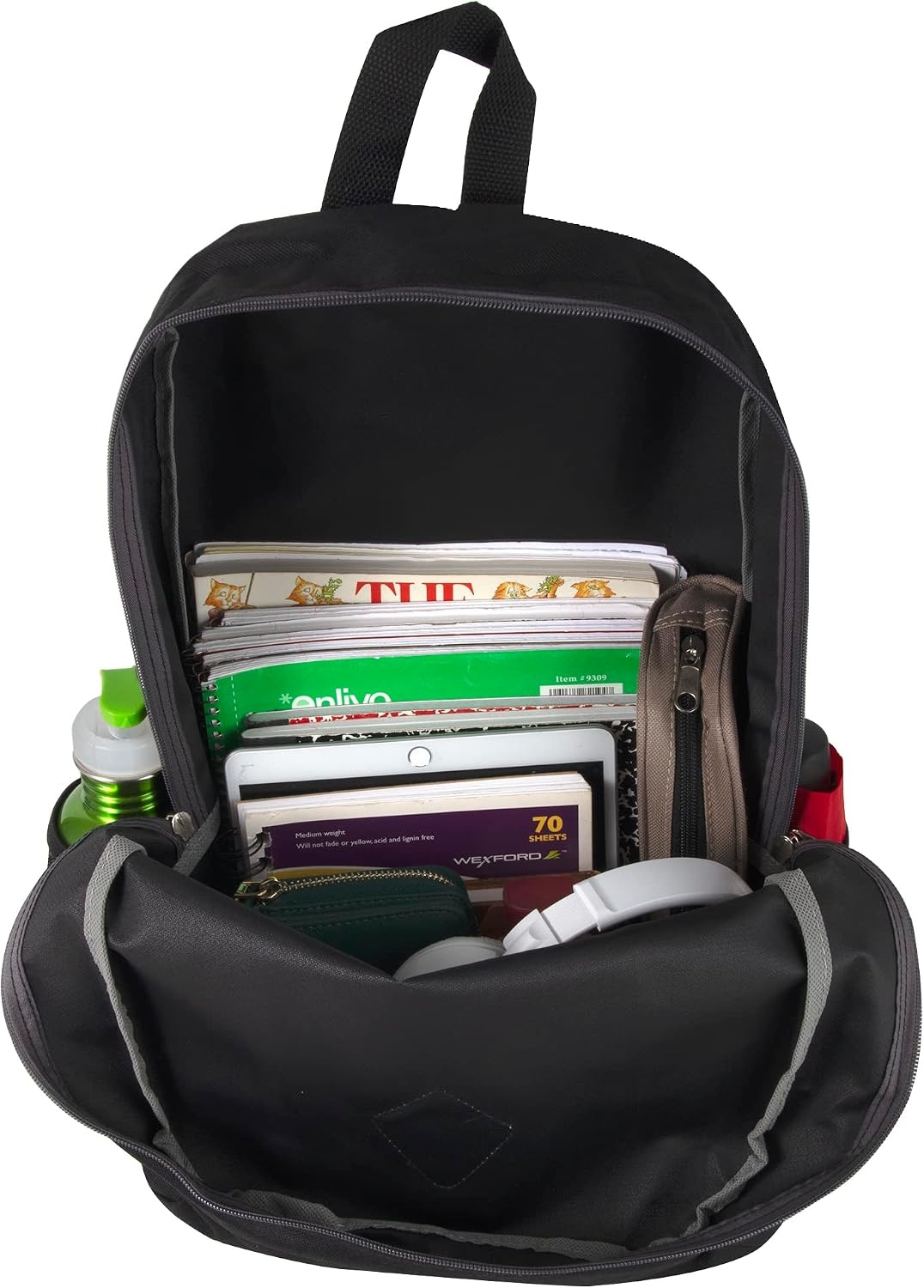 Trail maker 24 Pack 19 Inch Backpacks for Commute, Travel, Donation (Black) | Classic unisex design padded shoulder strap Side mesh water bottle pocket top carry handle Zipper Pocket gym travel bookbags((24 Pack) Black)