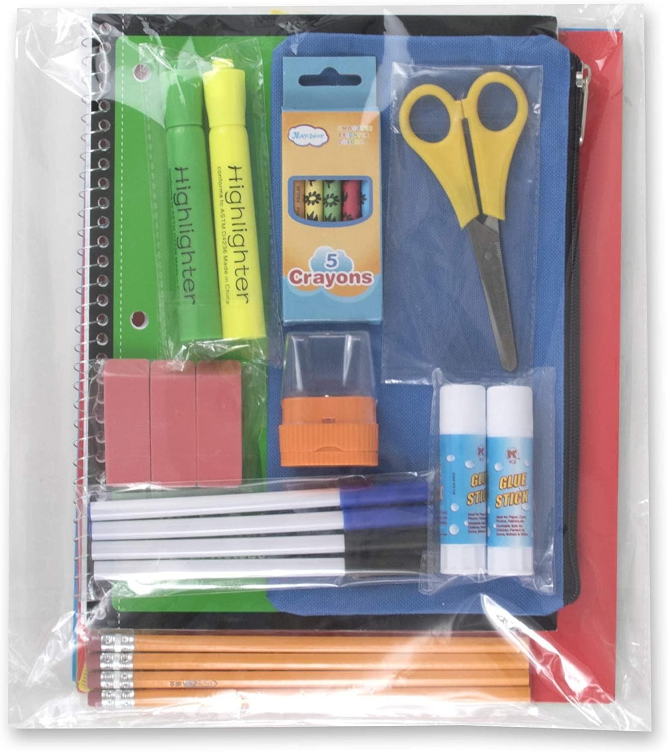 Trail maker Wholesale 19 Inch Backpacks With Water Bottle Holder & 30 Piece School Supplies Kits in Bulk 12 Pack Bundles(Mixed Set)
