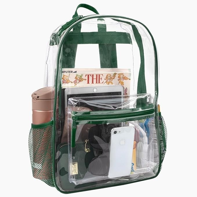 Trail maker Bulk Clear Backpacks Wholesale for School 24 Pack Clear Backpacks for Boys, Girls, School, Stadium, Travel (Assorted Colors Pack)(Green Pack)