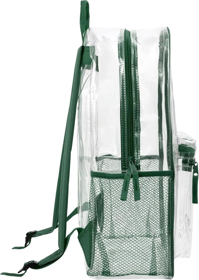 Trail maker Bulk Clear Backpacks Wholesale for School 24 Pack Clear Backpacks for Boys, Girls, School, Stadium, Travel (Assorted Colors Pack)(Green Pack)