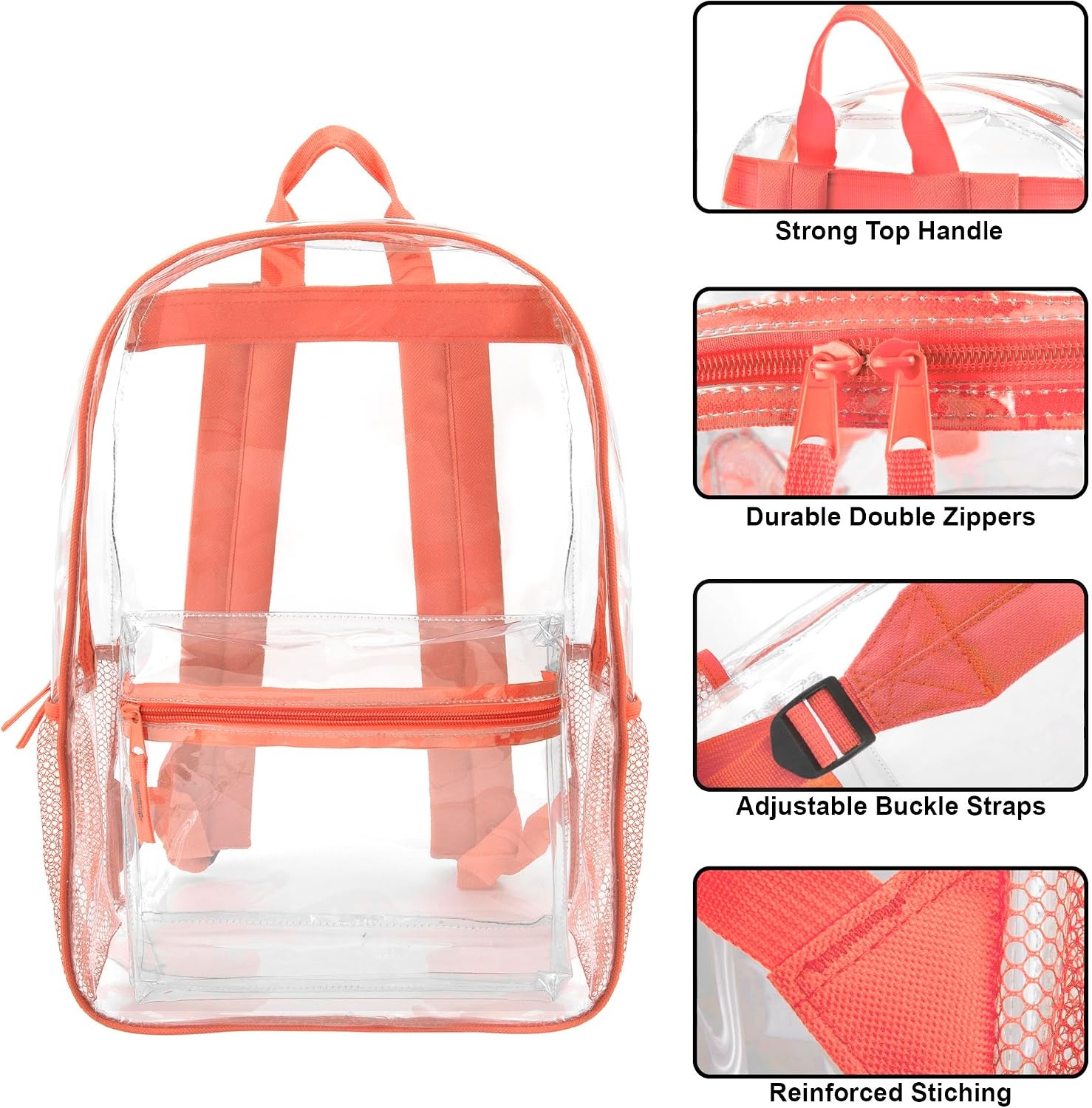 Trail maker Bulk Clear Backpacks Wholesale for School 24 Pack Clear Backpacks for Boys, Girls, School, Stadium, Travel (Assorted Colors Pack)(Coral Pack)