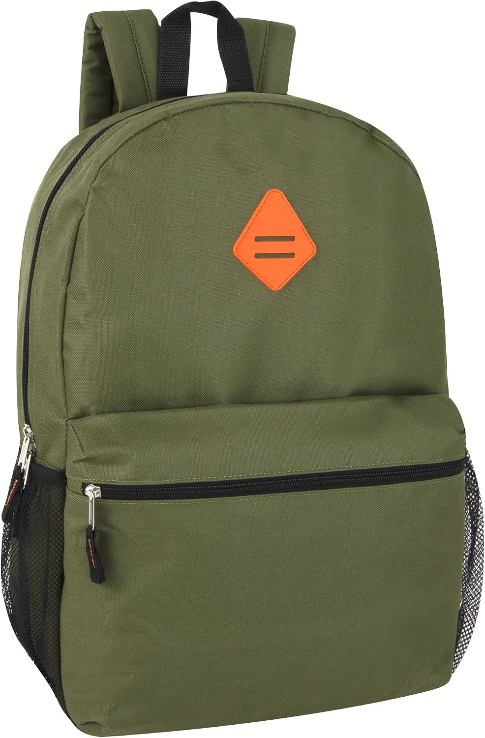 Trail maker 24 Pack 19 Inch Backpacks for Commute, Travel, Donation (Black) | Classic unisex design padded shoulder strap Side mesh water bottle pocket top carry handle Zipper Pocket gym travel bookbags((24 Pack) Olive Green)