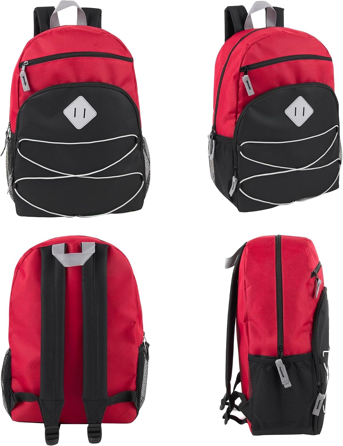 Adventure Trails 24 Pack Bulk Backpacks Wholesale for Homeless Men, Women, Donation | 17 Inch Dual Compartment Bungee Backpacks with Pockets (Dark Colors Pack)(Dark Colors Pack)