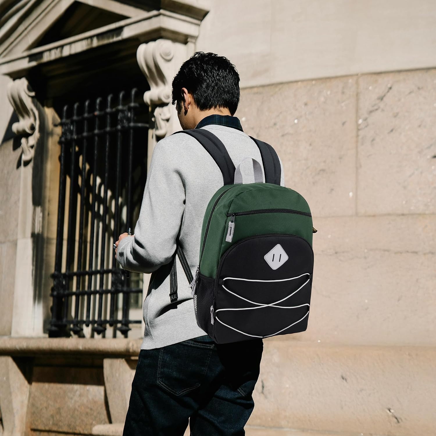 Adventure Trails 24 Pack Bulk Backpacks Wholesale for Homeless Men, Women, Donation | 17 Inch Dual Compartment Bungee Backpacks with Pockets (Dark Colors Pack)(Dark Colors Pack)