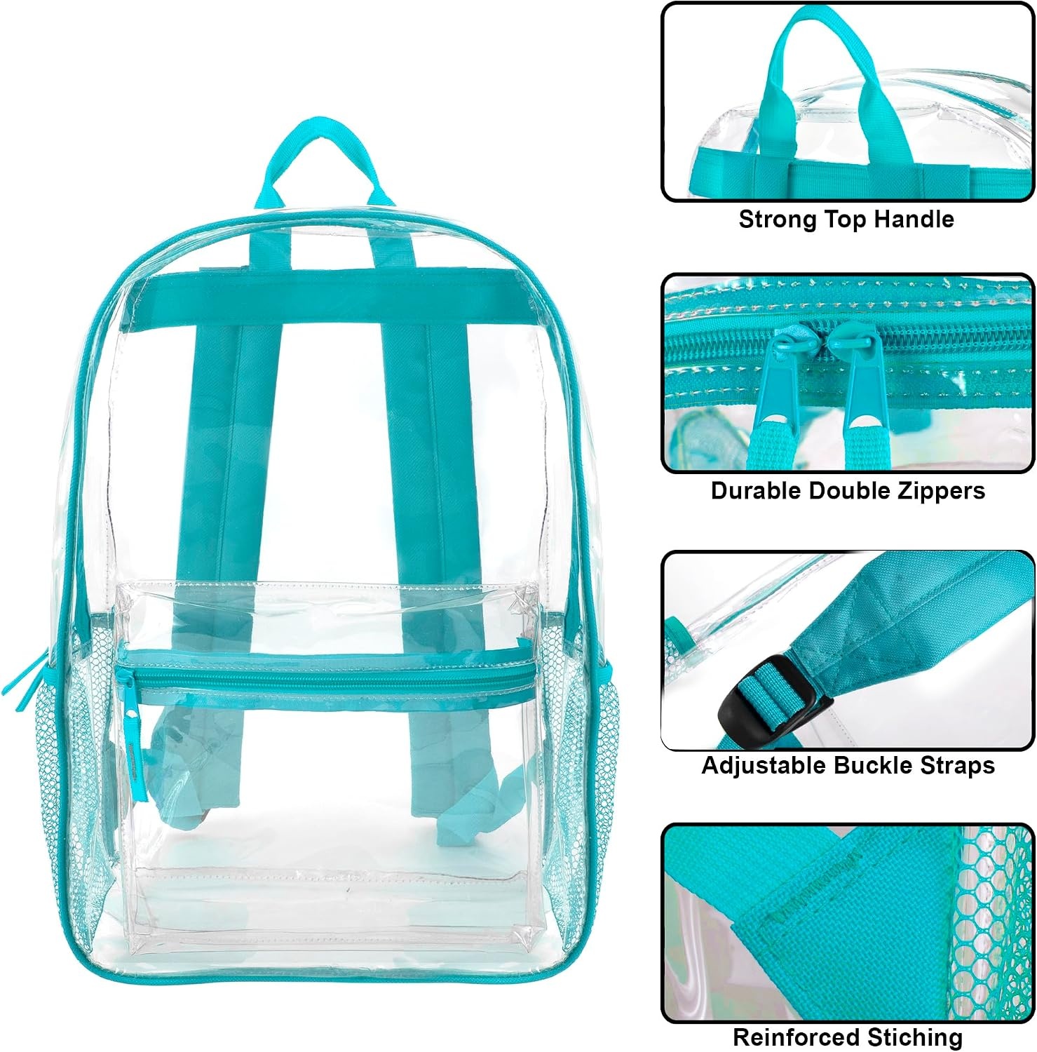 Trail maker Bulk Clear Backpacks Wholesale for School 24 Pack Clear Backpacks for Boys, Girls, School, Stadium, Travel (Assorted Colors Pack)(Turquoise Pack)