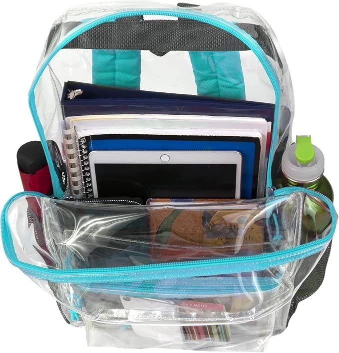 Trail maker Bulk Clear Backpacks Wholesale for School 24 Pack Clear Backpacks for Boys, Girls, School, Stadium, Travel (Assorted Colors Pack)(Turquoise Pack)
