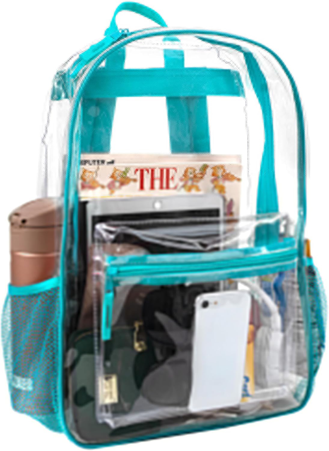 Trail maker Bulk Clear Backpacks Wholesale for School 24 Pack Clear Backpacks for Boys, Girls, School, Stadium, Travel (Assorted Colors Pack)(Turquoise Pack)