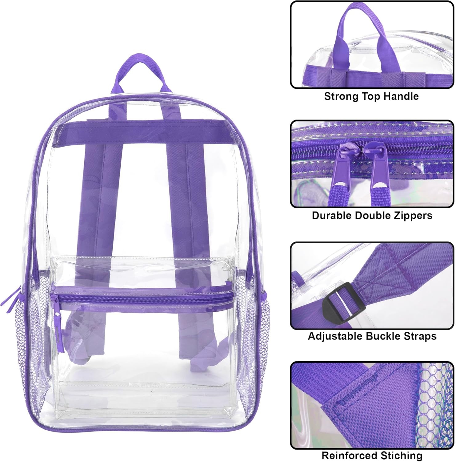 Trail maker Bulk Clear Backpacks Wholesale for School 24 Pack Clear Backpacks for Boys, Girls, School, Stadium, Travel (Assorted Colors Pack)(Purple Pack)