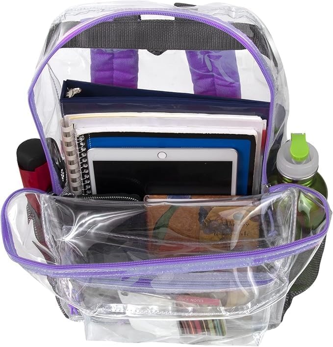 Trail maker Bulk Clear Backpacks Wholesale for School 24 Pack Clear Backpacks for Boys, Girls, School, Stadium, Travel (Assorted Colors Pack)(Purple Pack)