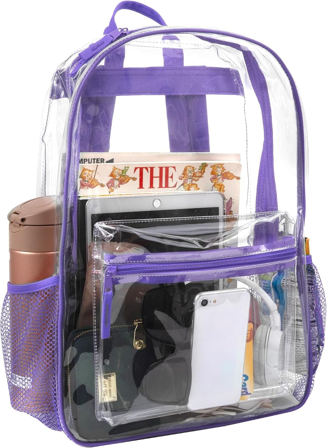 Trail maker Bulk Clear Backpacks Wholesale for School 24 Pack Clear Backpacks for Boys, Girls, School, Stadium, Travel (Assorted Colors Pack)(Purple Pack)