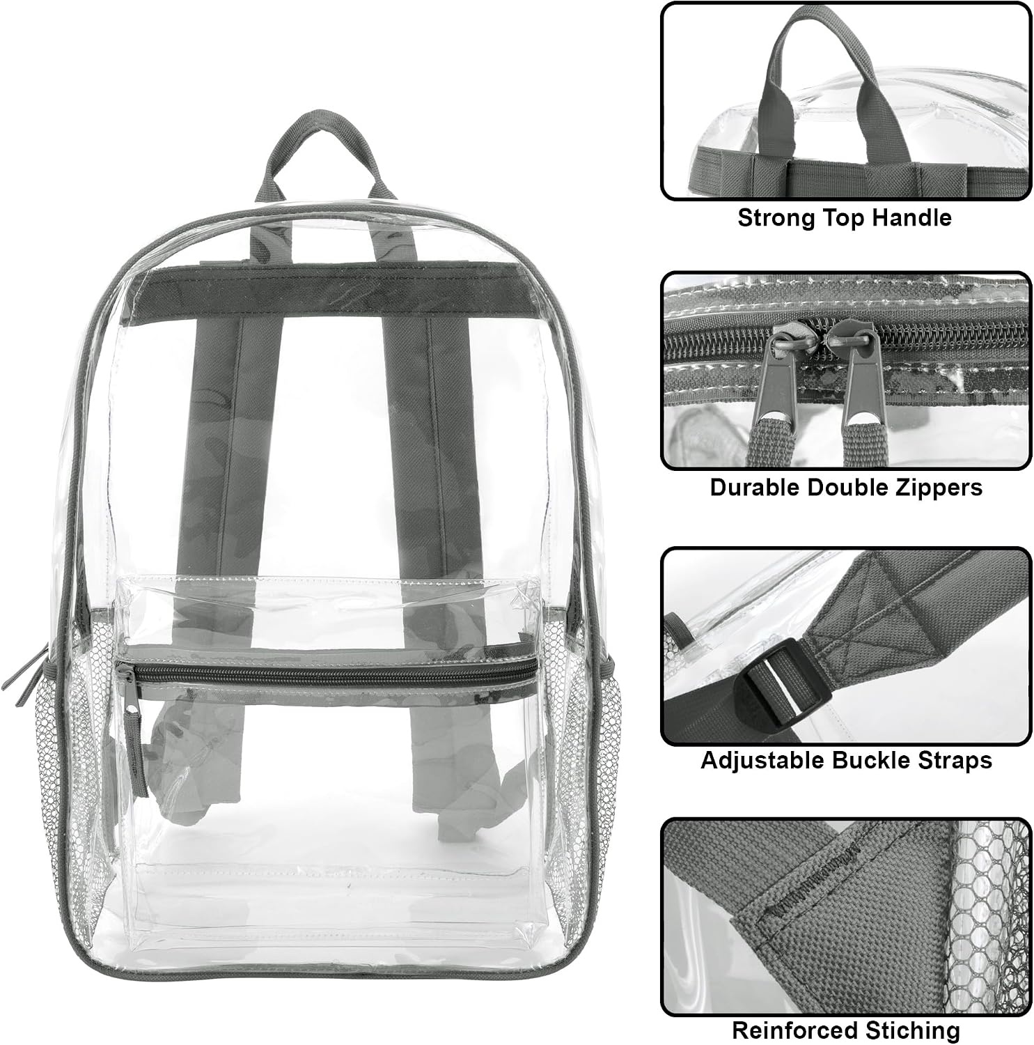 Trail maker Bulk Clear Backpacks Wholesale for School 24 Pack Clear Backpacks for Boys, Girls, School, Stadium, Travel (Assorted Colors Pack)(Grey Pack)