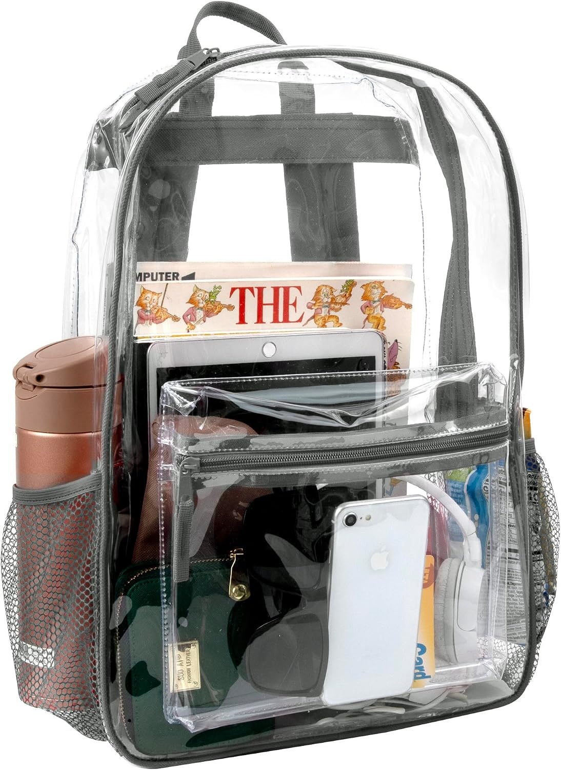 Trail maker Bulk Clear Backpacks Wholesale for School 24 Pack Clear Backpacks for Boys, Girls, School, Stadium, Travel (Assorted Colors Pack)(Grey Pack)