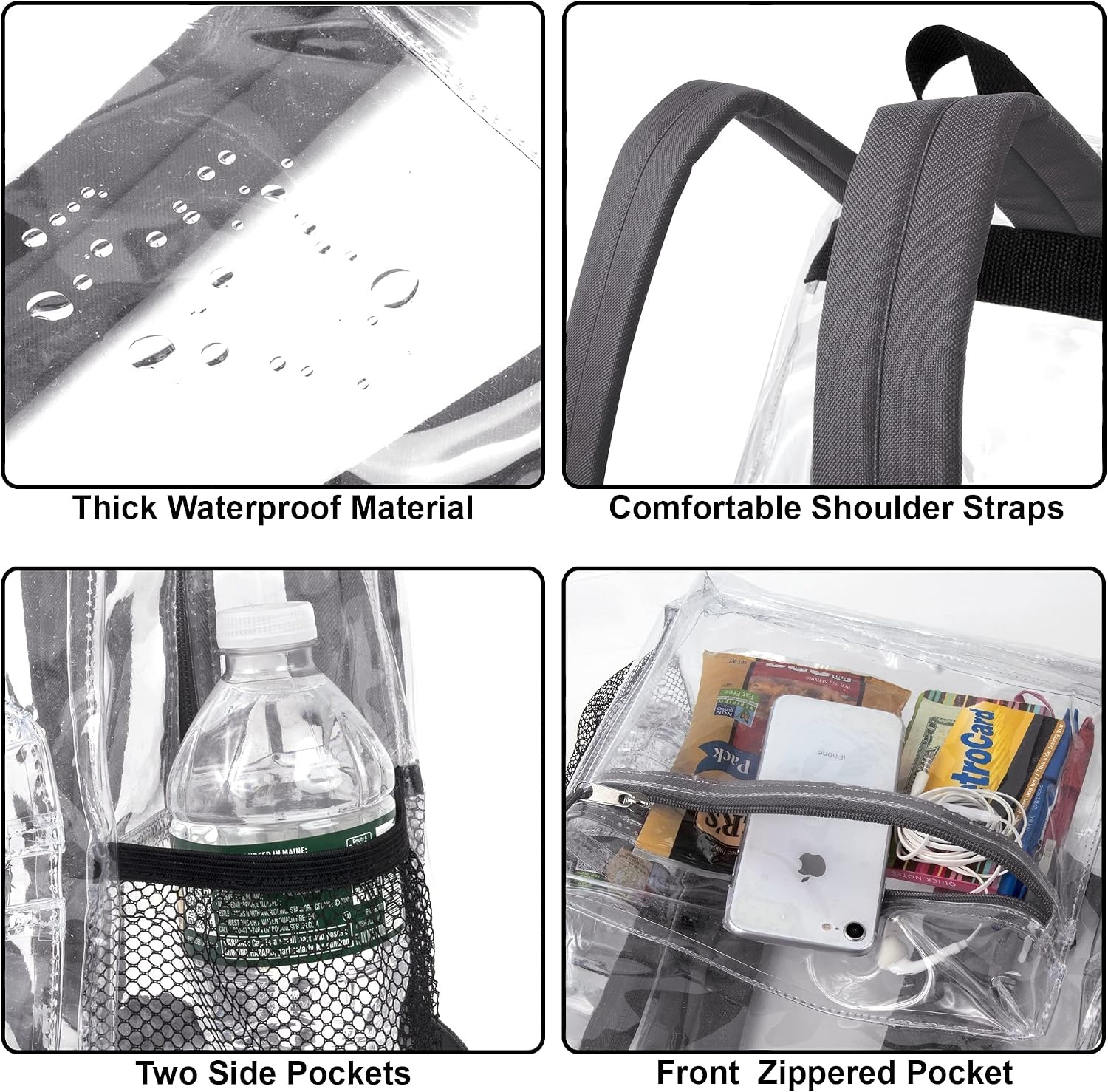 Trail maker Bulk Clear Backpacks Wholesale for School 24 Pack Clear Backpacks for Boys, Girls, School, Stadium, Travel (Assorted Colors Pack)(Grey Pack)