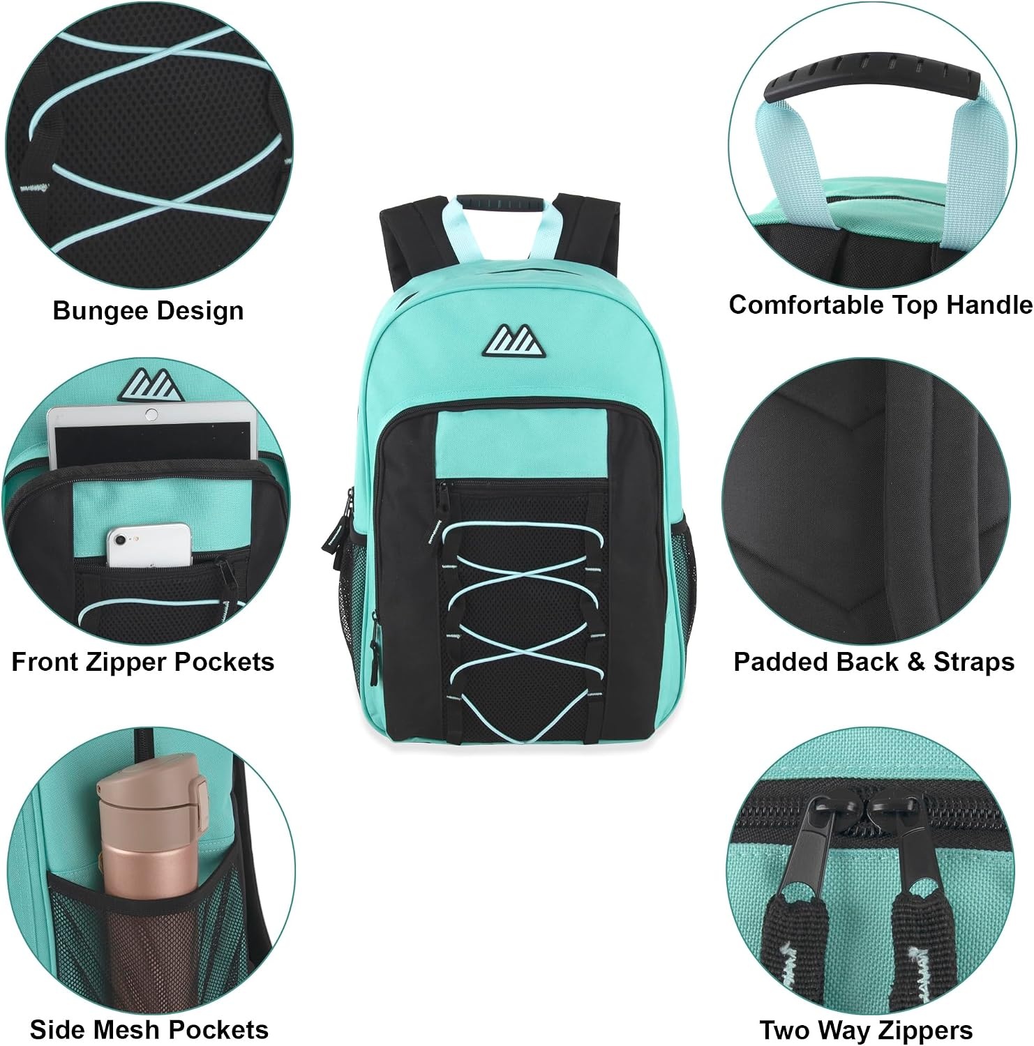 Trail maker (24 Pack) 18 Inch Heavy Duty Bulk Dual Compartment Bungee Backpacks for College, Homeless Women, Men (Light Colors Pack)(Light Colors Pack)