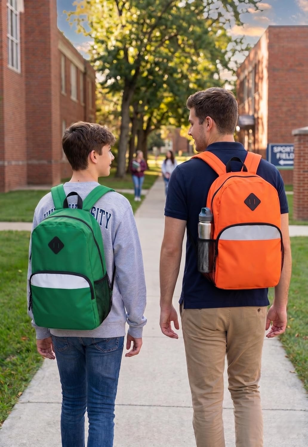 Trail maker Bulk Kids Reflective Backpack Wholesale 24 Pack Backpacks with Side Pockets, Padded (10 Colors Pack)(Orange)
