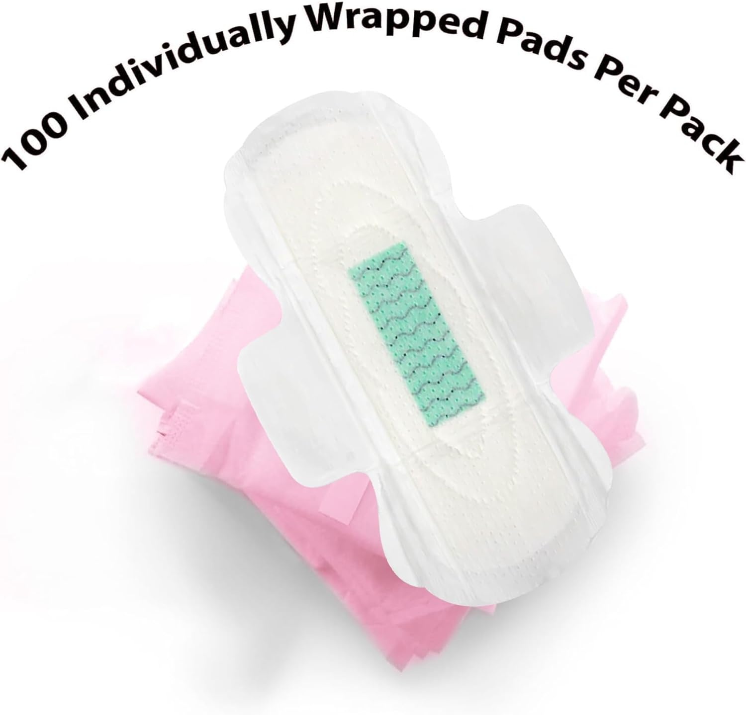 100 Bulk Pads with Wings Individually Wrapped for Women Homeless, Postpartum, Hospitals, Feminine Incontinence Menstruation Sanitary Pads for Women