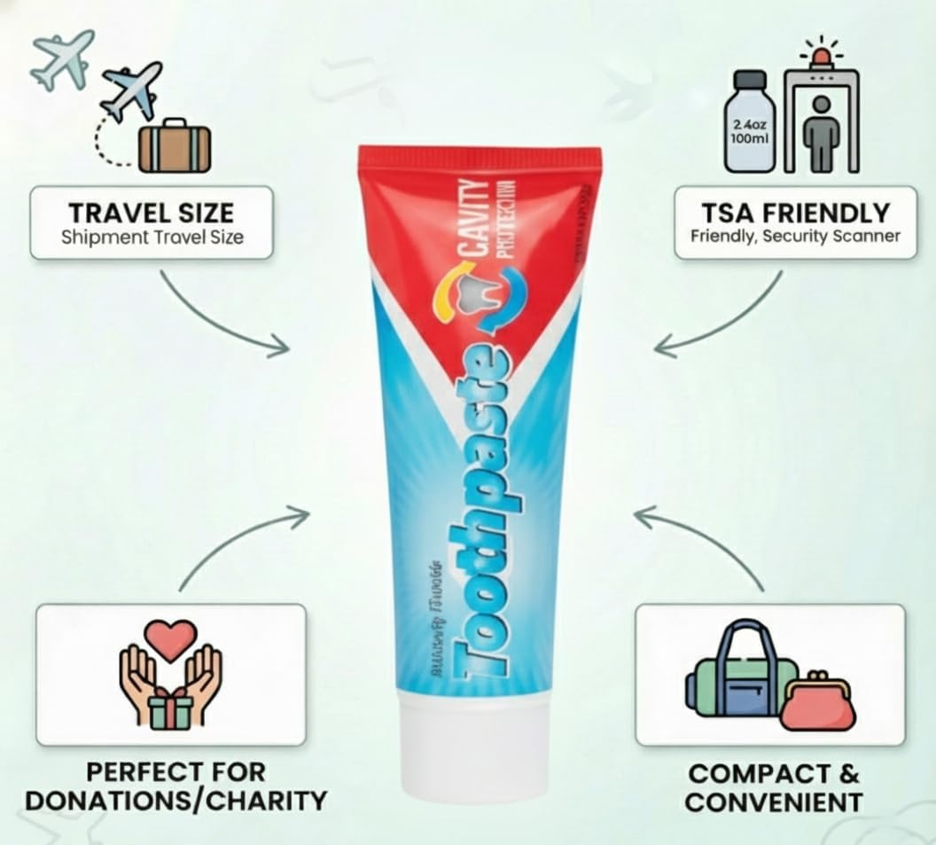 100 Pack .60 oz Peppermint Travel Size Toothpaste – Hospitality, Hotel, Travel, Donation, Homeless, Charity (100 Tubes .60 Ounce Each)(3 Ounce (100 Pack))