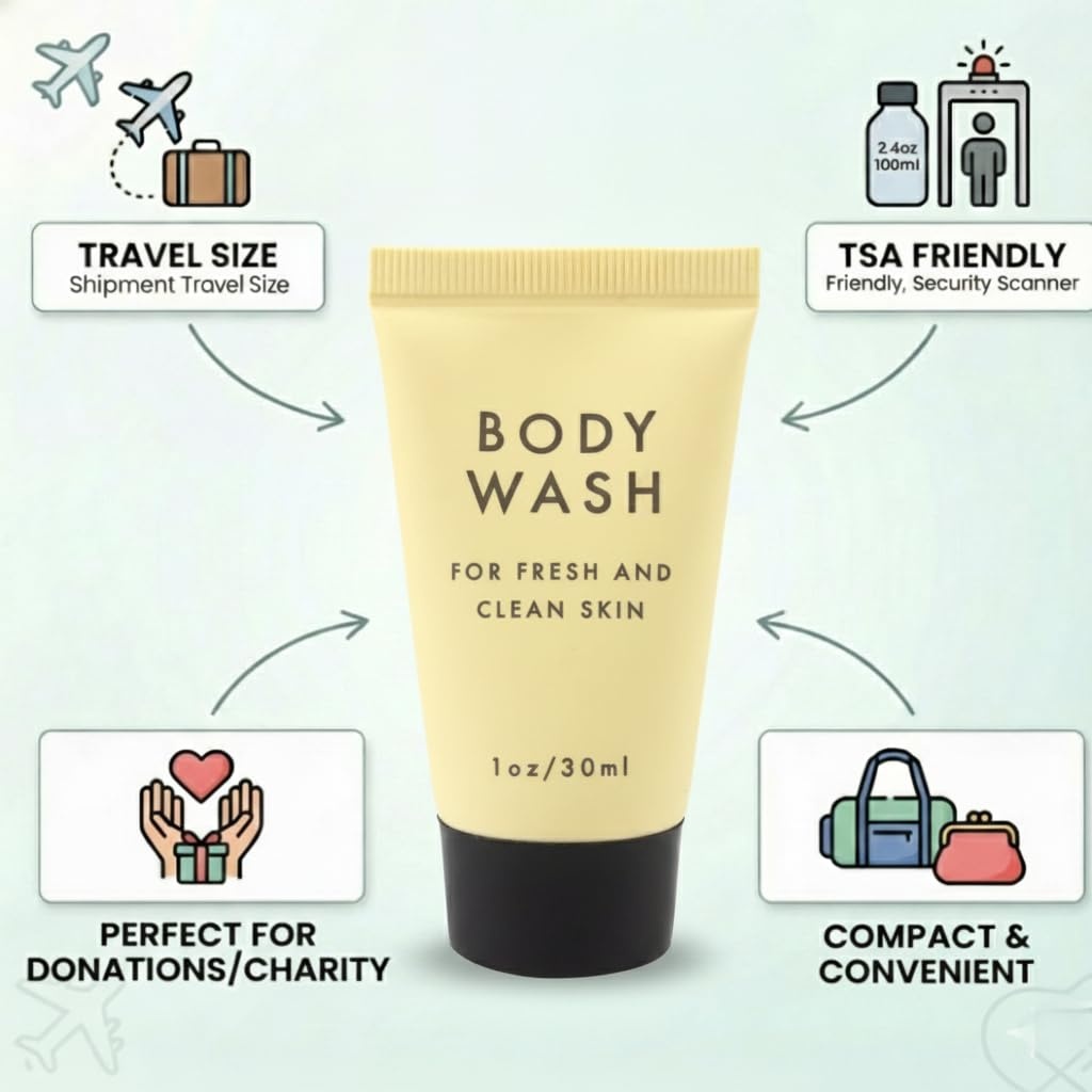 Trail maker 100 Pack 1 Oz. Body Wash – Hospitality, Hotel, Travel, Homeless Shelter, Donation, Charity Drive, Disaster Relief Supplies – 100 Bottles(Men’s Scented)
