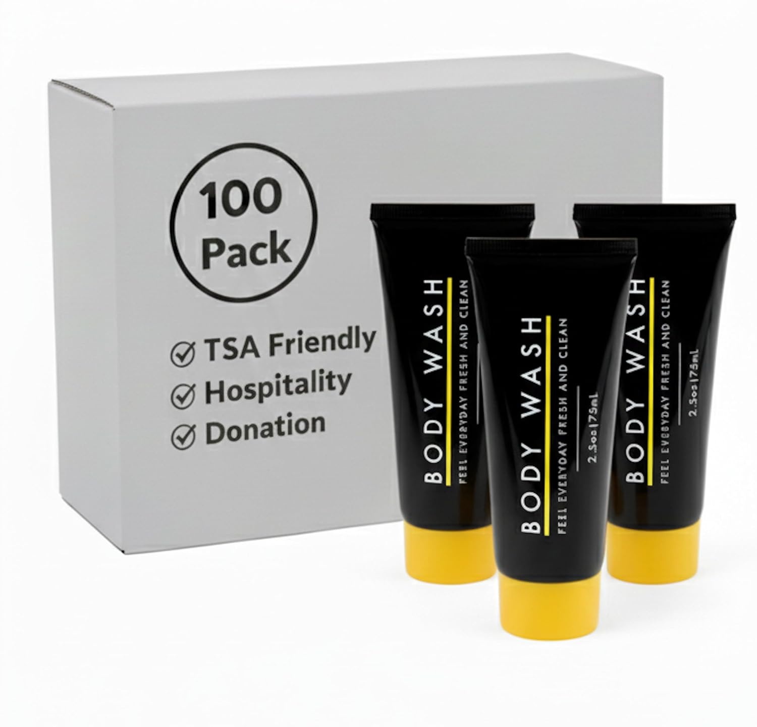 Trail maker 100 Pack 1 Oz. Body Wash – Hospitality, Hotel, Travel, Homeless Shelter, Donation, Charity Drive, Disaster Relief Supplies – 100 Bottles(Men’s Scented)