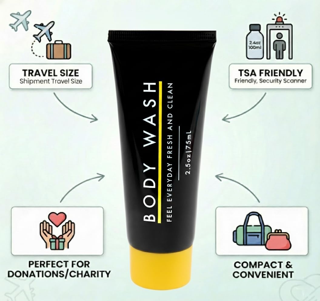 Trail maker 100 Pack 1 Oz. Body Wash – Hospitality, Hotel, Travel, Homeless Shelter, Donation, Charity Drive, Disaster Relief Supplies – 100 Bottles(Men’s Scented)