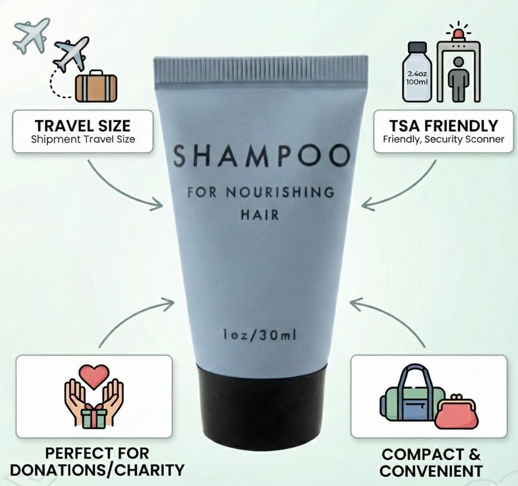 Trail maker 100 pack 1 oz Travel Shampoo for Hospitality, Hotel, Donation, Charity, Homeless (100 bottles 1 ounce each)(Men’s Scented)